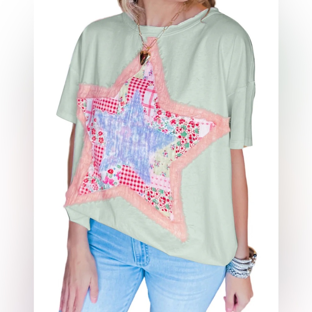 Layered Fabric Star Patchwork Mintgreen Oversized… - image 2